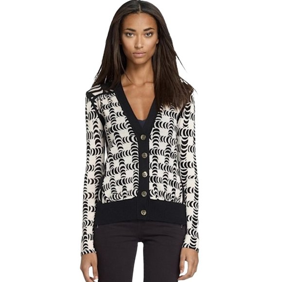 Tory Burch Sweaters - TORY BURCH Simone Reverse Print Light 100% Merino Wool Cardigan Sweater - Size M